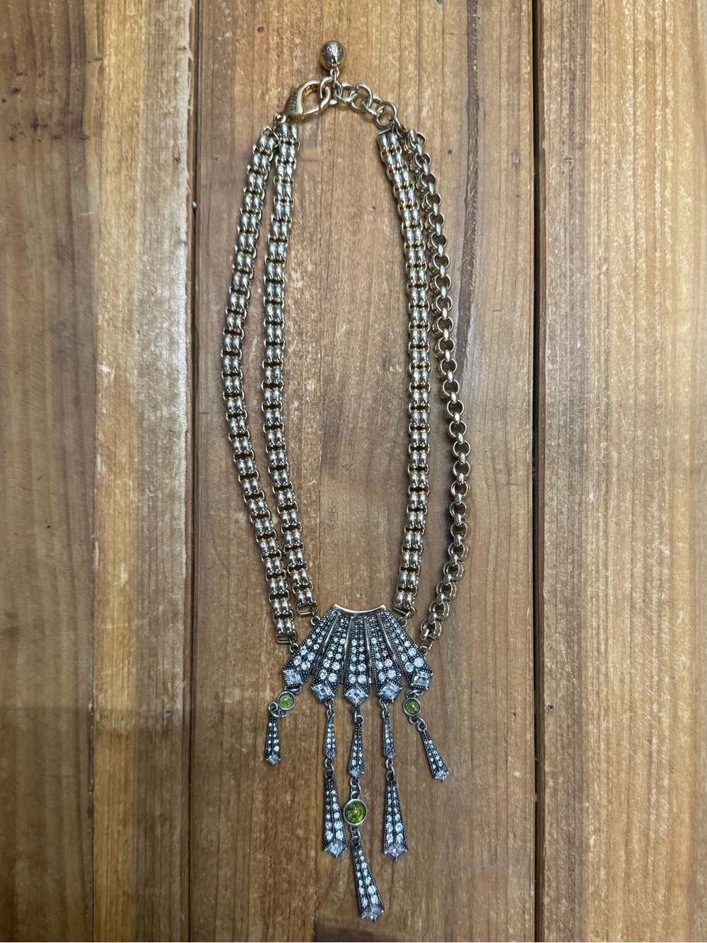 Lulu Frost Gold-Tone Multi-Strand Necklace with Green and Clear Crystals